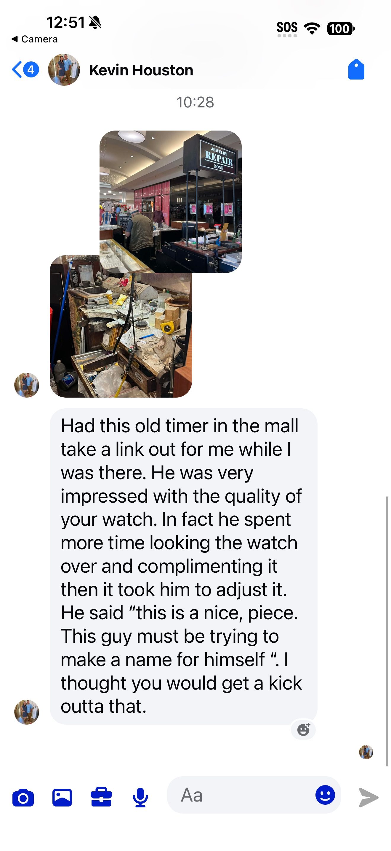 Customer message about their Mr. Eatwell watch