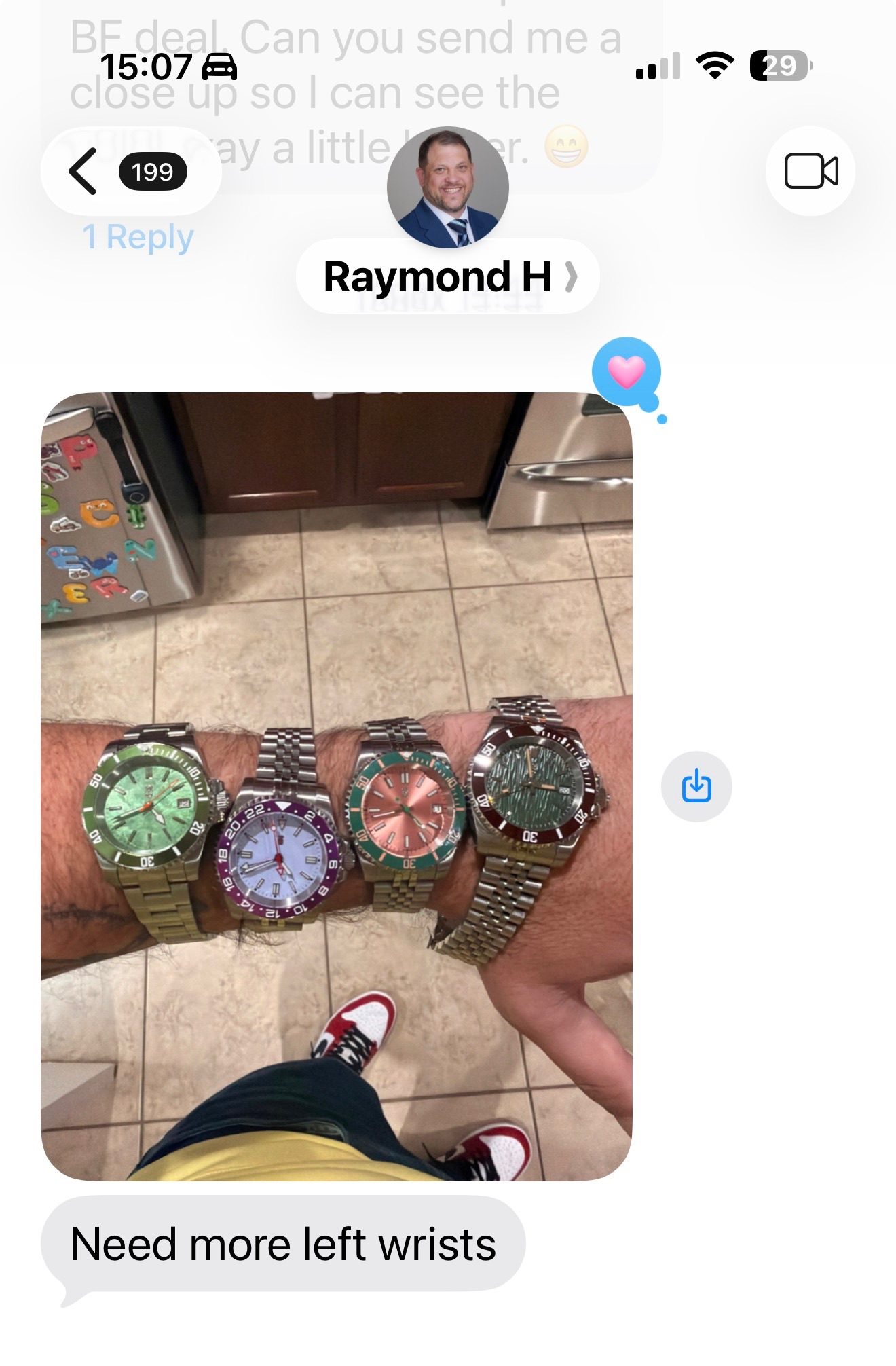 Customer message about their Mr. Eatwell watch