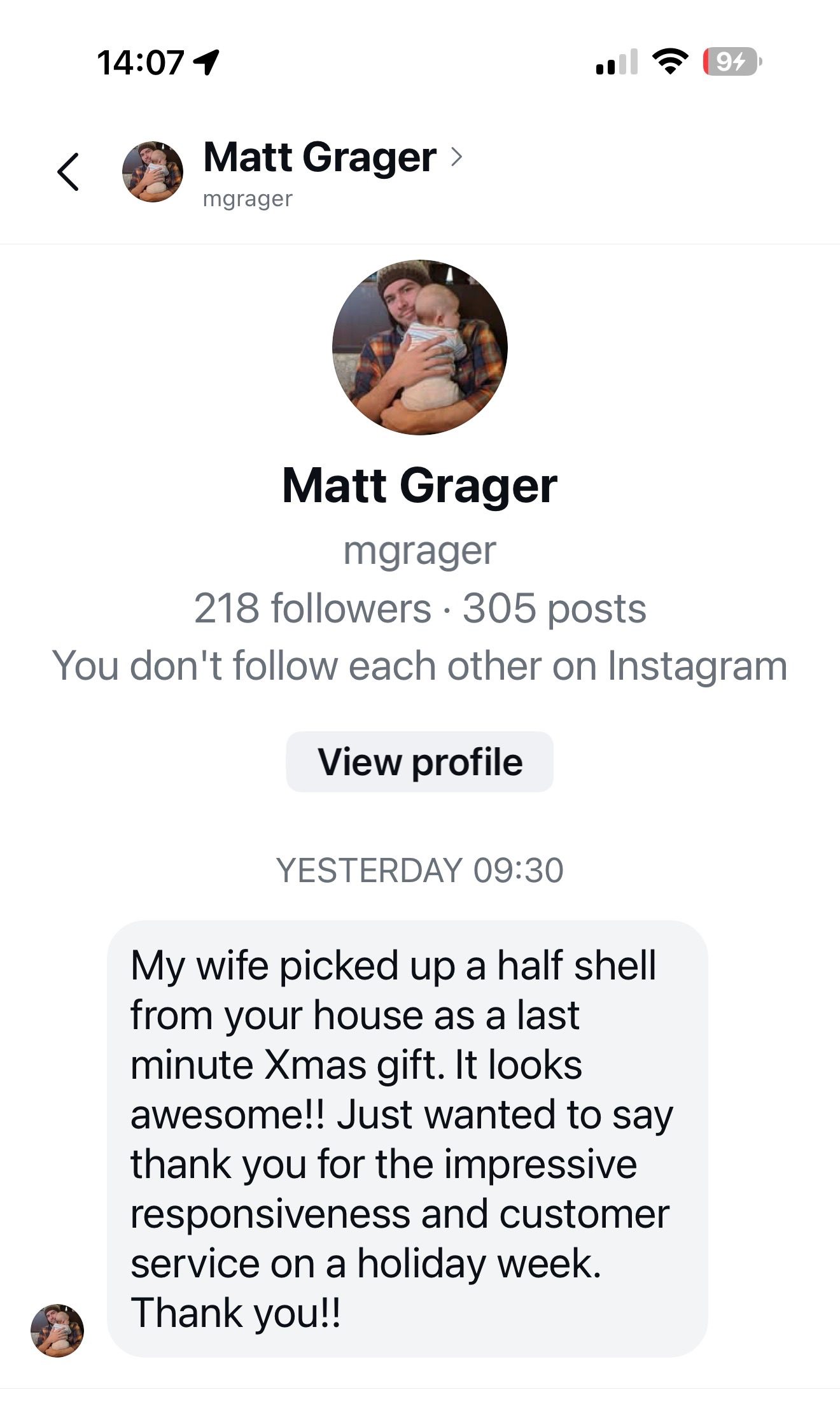 Customer message about their Mr. Eatwell watch