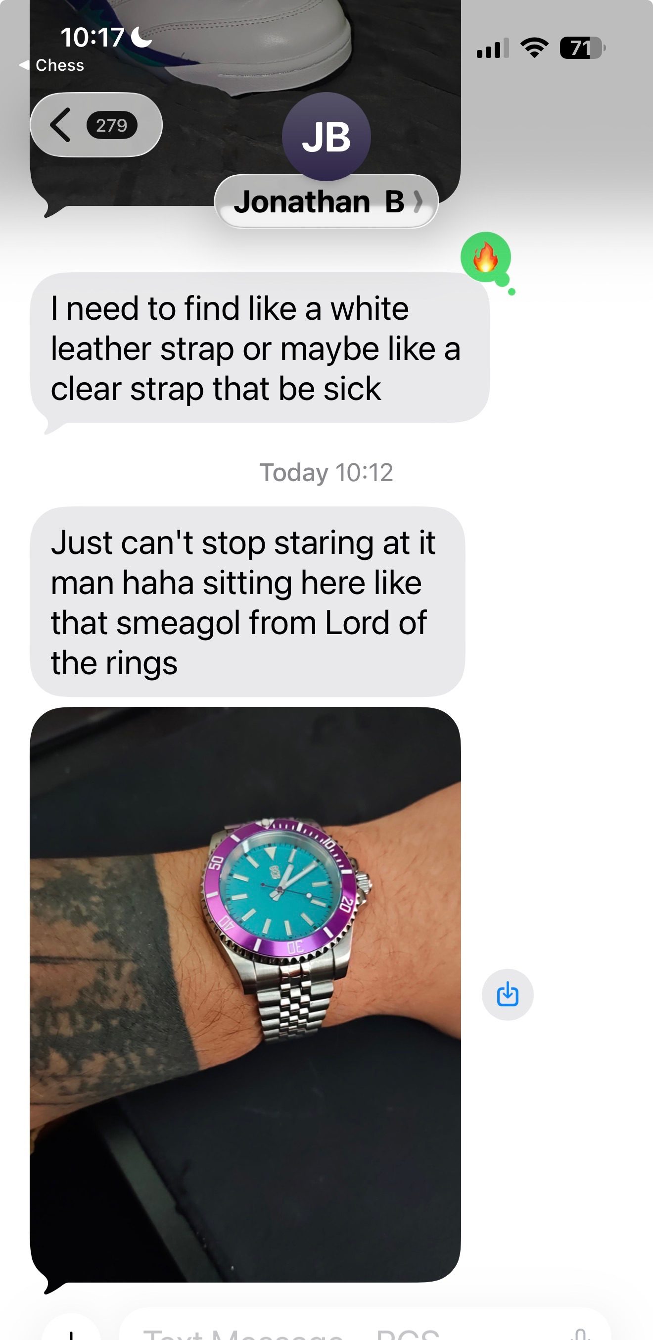 Customer message about their Mr. Eatwell watch