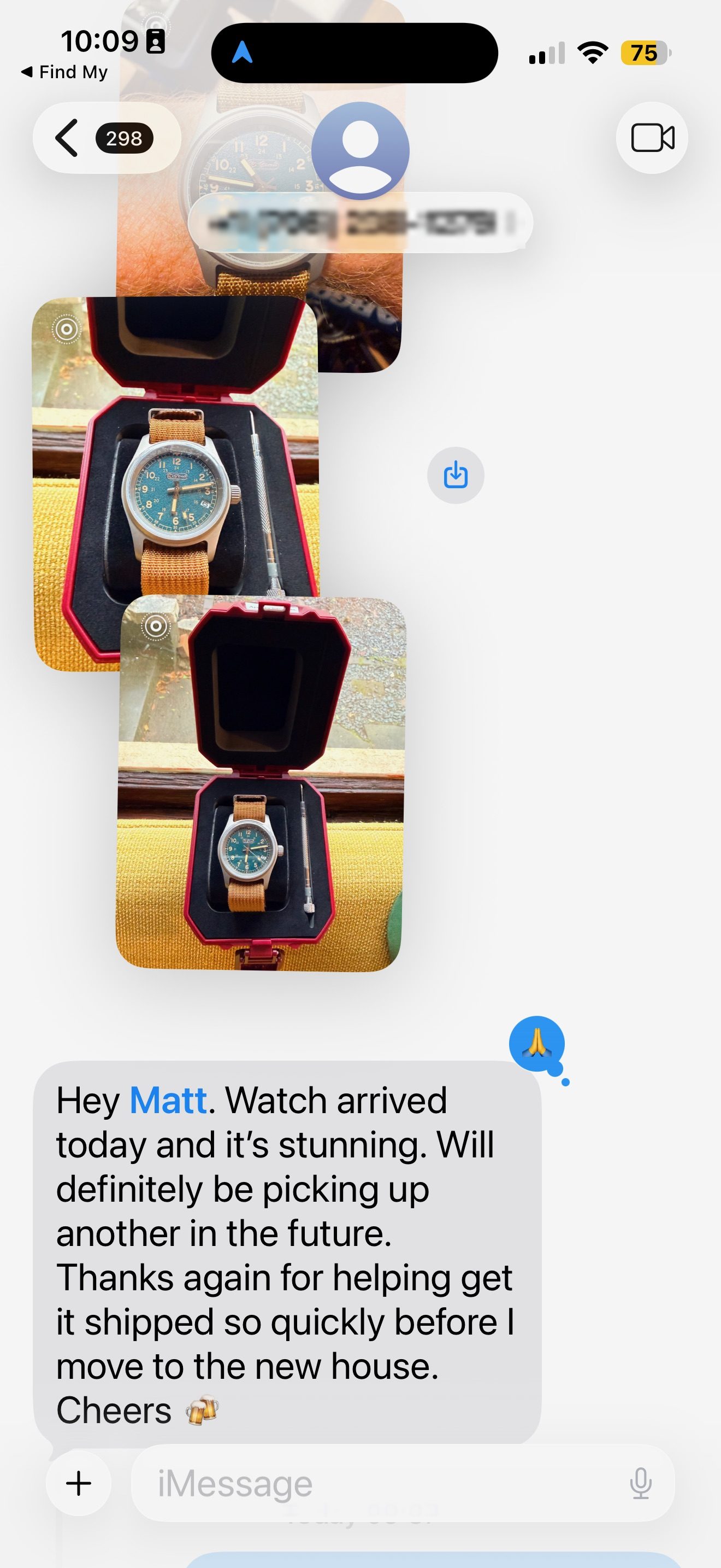 Customer message about their Mr. Eatwell watch