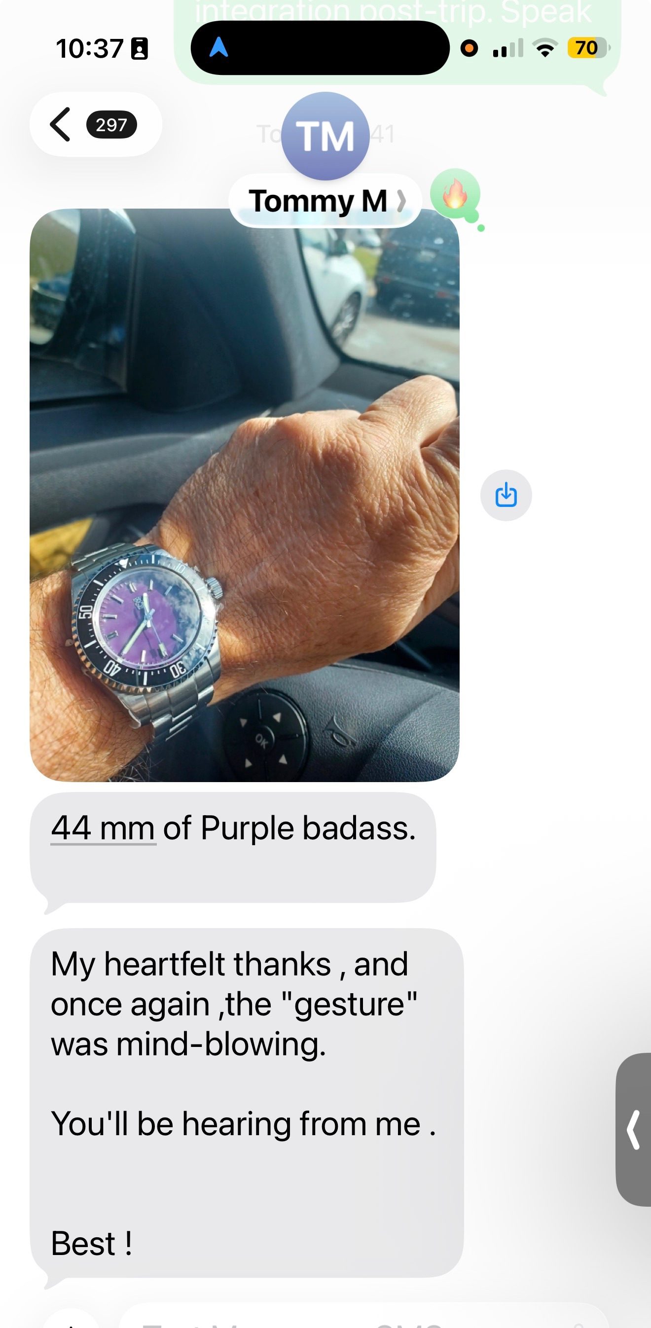 Customer message about their Mr. Eatwell watch