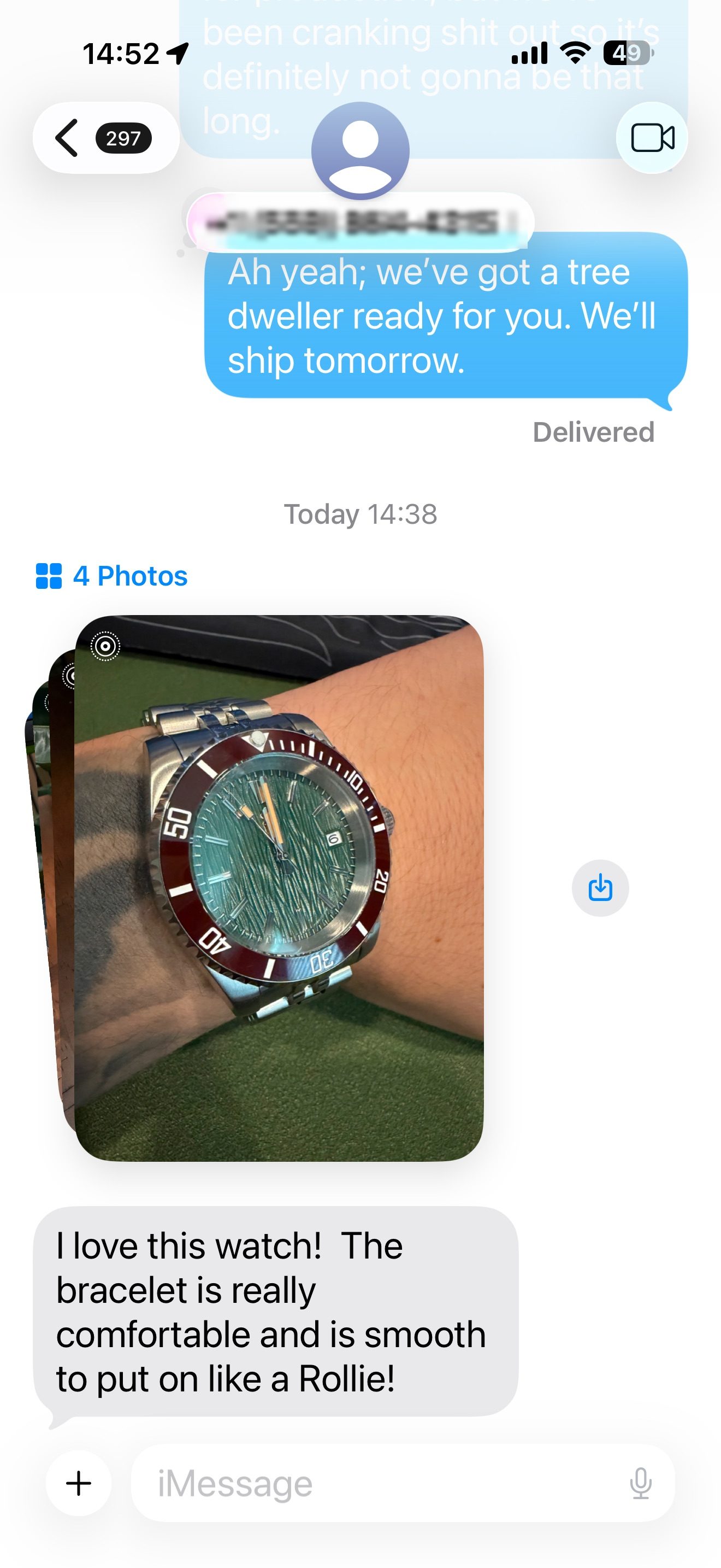 Customer message about their Mr. Eatwell watch