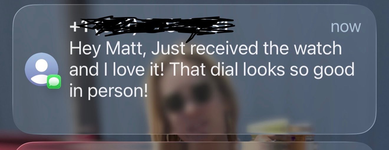Customer message about their Mr. Eatwell watch