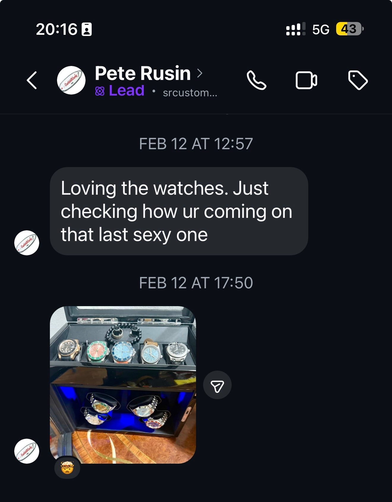 Customer message about their Mr. Eatwell watch