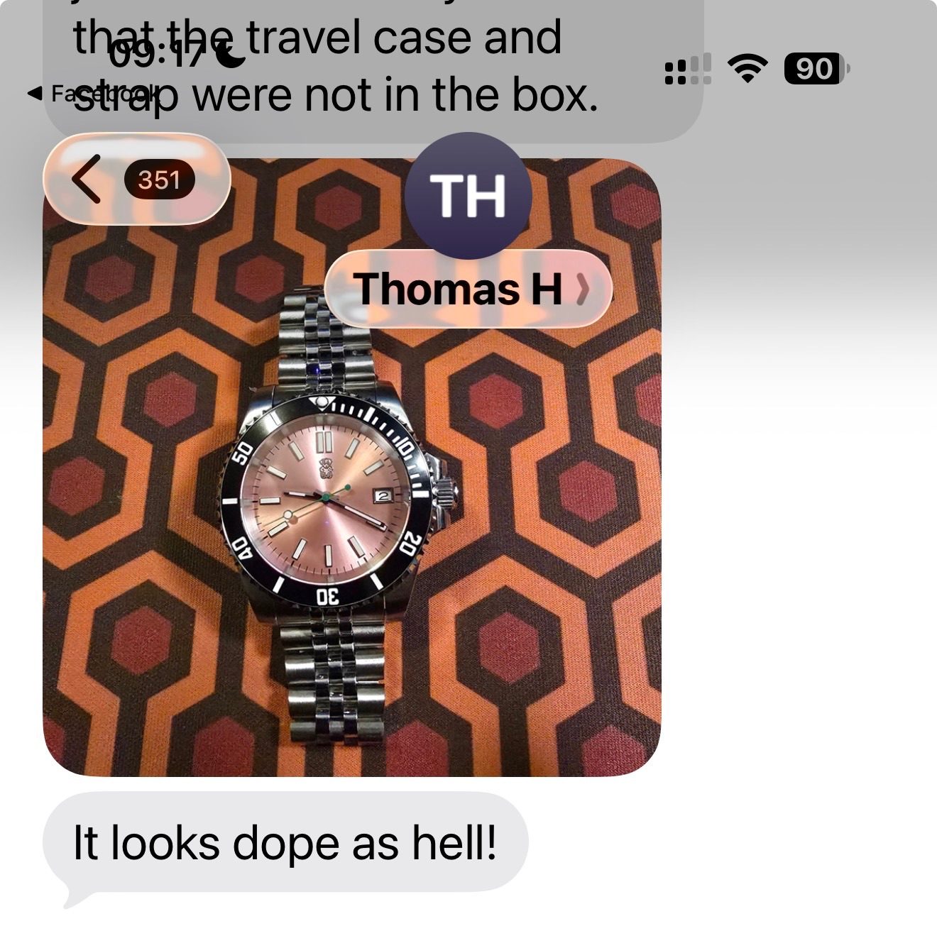 Customer message about their Mr. Eatwell watch