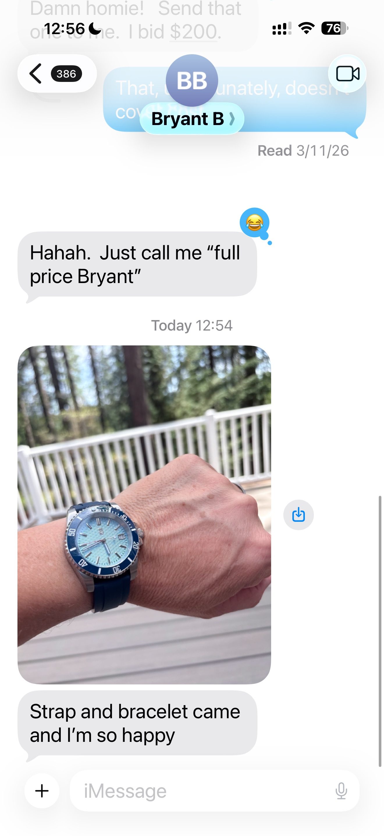 Customer message about their Mr. Eatwell watch