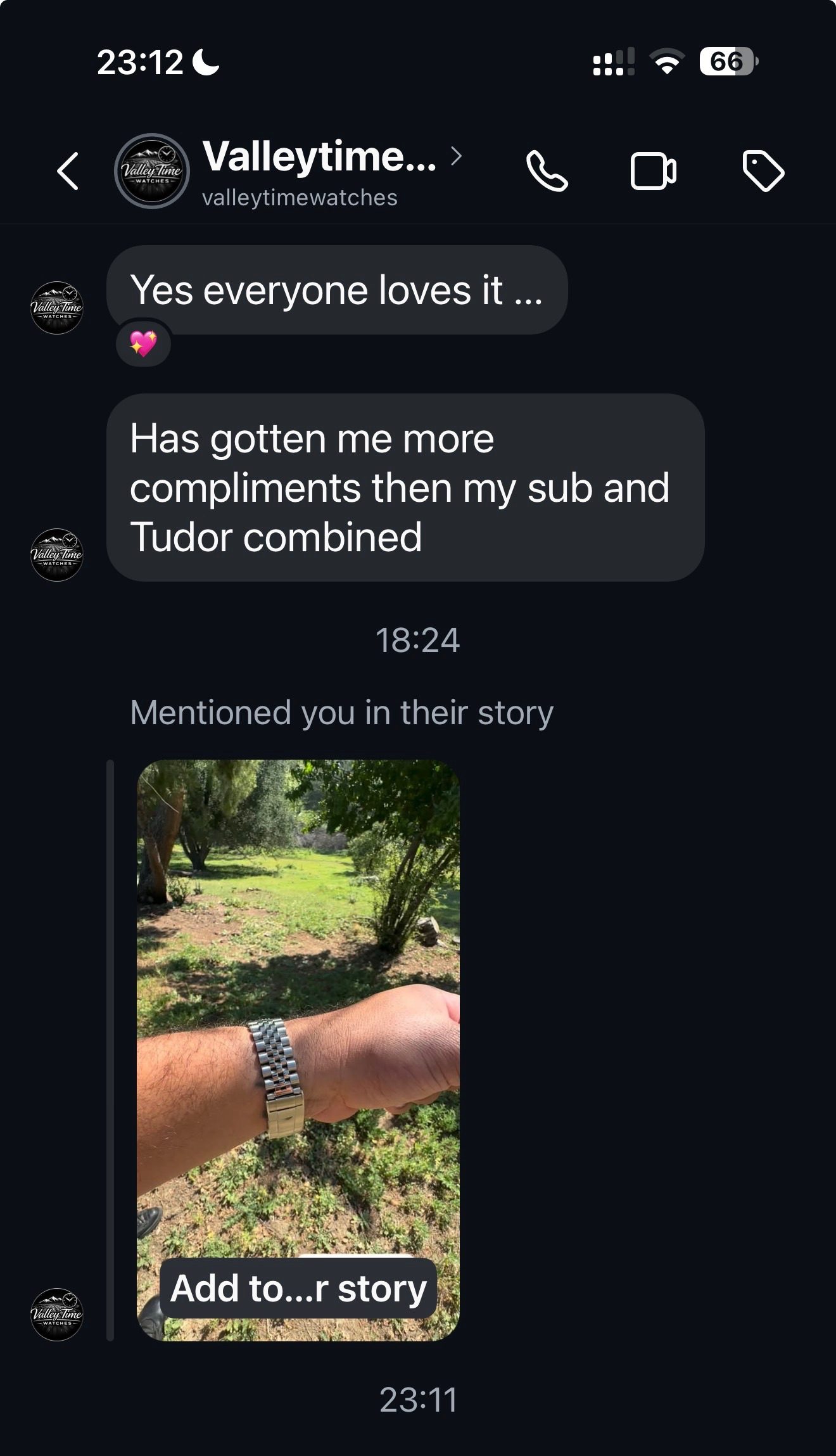 Customer message about their Mr. Eatwell watch