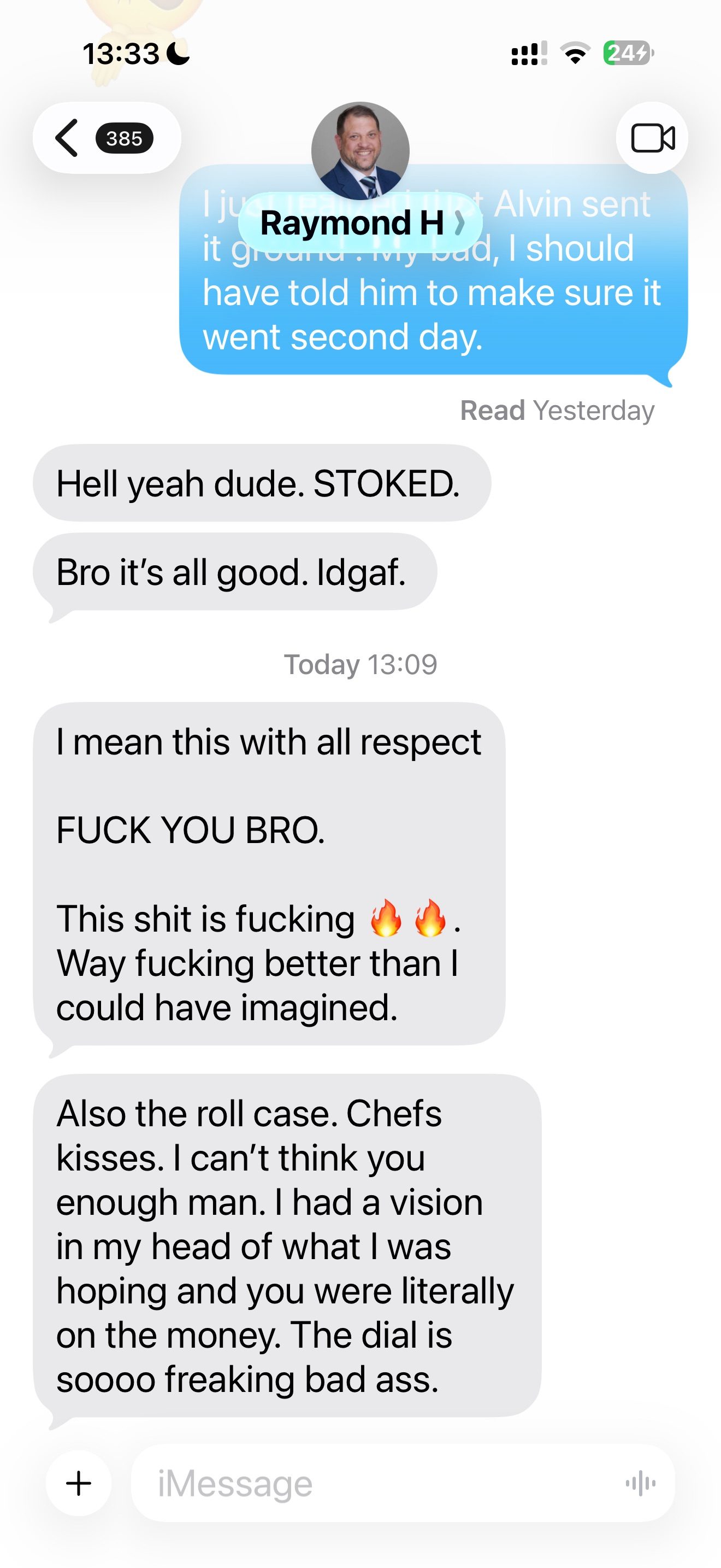 Customer message about their Mr. Eatwell watch