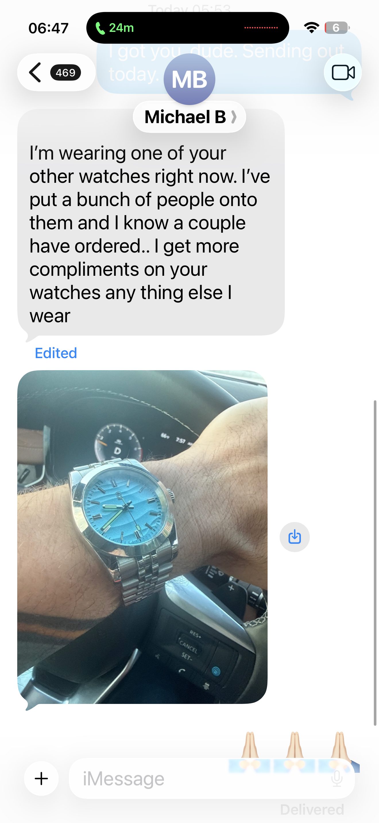 Customer message about their Mr. Eatwell watch